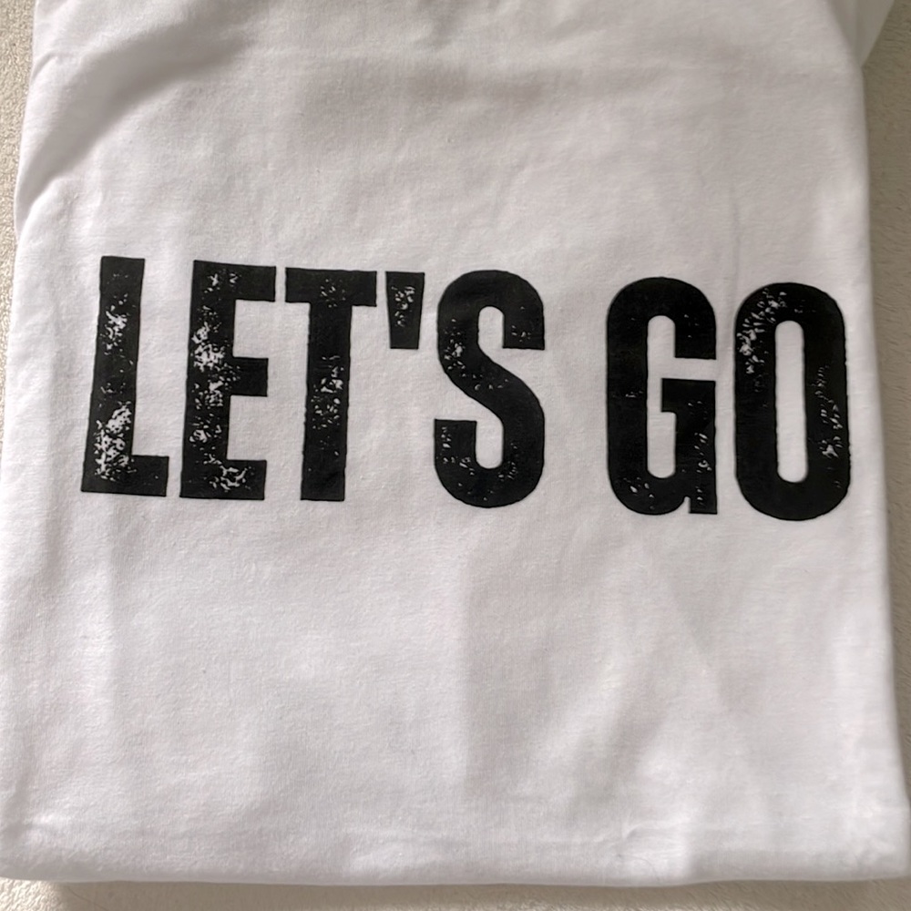 LET’S GO White Short Sleeve T Shirt NWOT Sports.